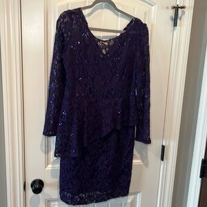 Vintage Ursula of Switzerland knee length lace sparkly purple formal dress 14
